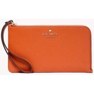 S Kate Spade Lucy Brown Leather Medium L-Zip Wristlet KE574 Wallet NWT $139